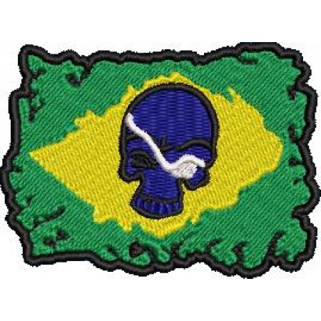 Patch Bordado Bandeira Brasil com Caveira Skull 5x7 cm Cód.5301