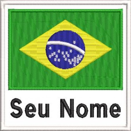 Patch Bordado Bandeira do Brasil com seu nome 9x9 cm Cód.4097