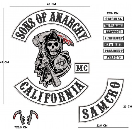 Kit de Patch Bordados Sons Of Anarchy Califórnia completo Cód.1695