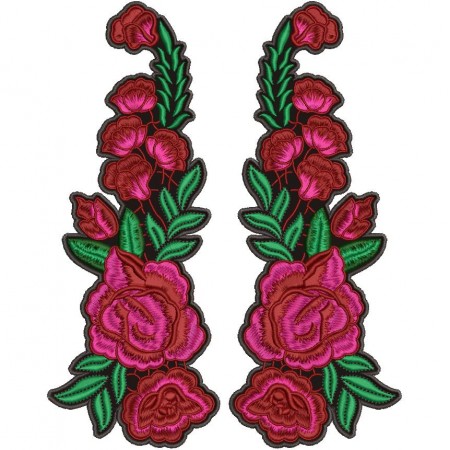 Patch Bordado Par Rosas 22,5x8,5 cm Cód.3462