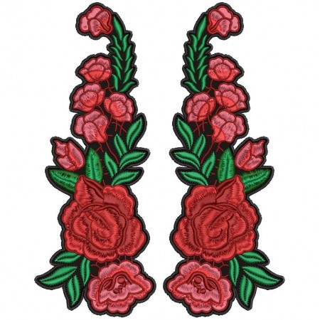 Patch Bordado Par Rosas vermelhas 22,5x8,5 cm cada Cód.3461