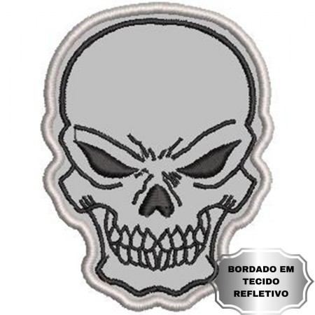 Patch Bordado Refletivo  Black Skull 8x6 cm Cód.4863